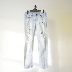 American Eagle Outfitters Distressed Skinny Stretch Jean Light Blue Size US 2
